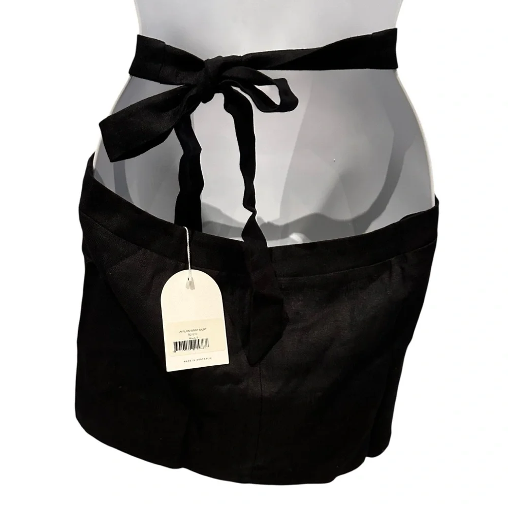 Rumer Avalon Mini Wrap Skirt Black Linen Small New with Tag